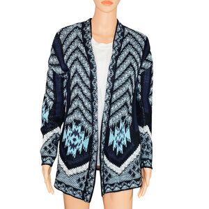 Pink Rose Chevron Cardigan Warm Cozy Knit Open Front Sweater Aztec Pattern SZ SM